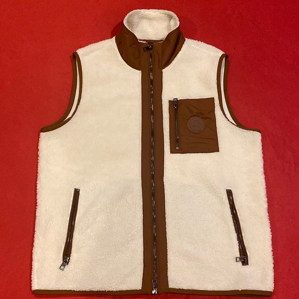 Michael Kors Shearling Fleece Vest Zipper Men’s Medium Sherpa